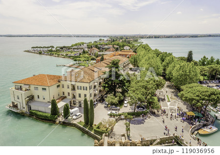 Aerial view of Sirmione from the Scaliger Castle, Italy Aerial view of Sirmione from the Scaliger Castle, Italy 119036956