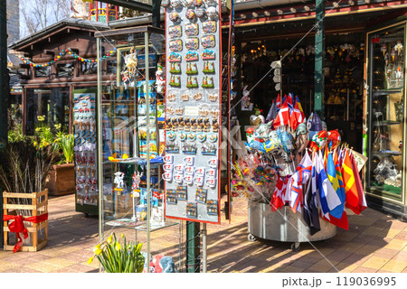 Souvenir shop for tourists in Copenhagen with symbols of Denmark. Souvenir shop for tourists in Copenhagen with symbols of Denmark. 119036995