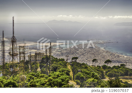 Aerial view over Trapani and Aegadian Islands, Sicily, Italy Aerial view over Trapani and Aegadian Islands, Sicily, Italy 119037037