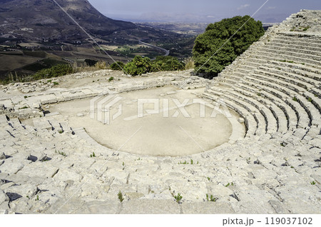 Ruins of the greek theatre of Segesta, Sicily, Italy 119037102