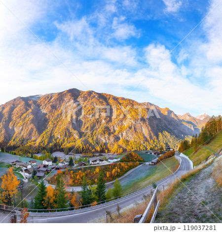 Astonishing autumn landscape at Heiligenblut village near Grossglockner mount . Astonishing autumn landscape at Heiligenblut village near Grossglockner mount . 119037281