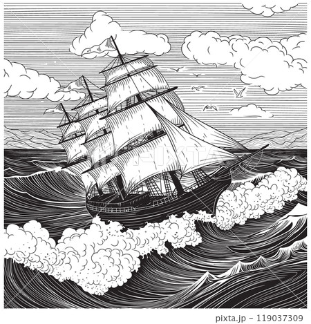 Sailing ship at sea. Sailing ship at sea. 119037309
