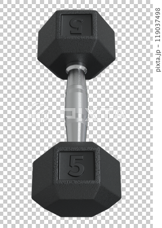 Hex Dumbbell with number 5, weightlifting gym equipment top view 119037498