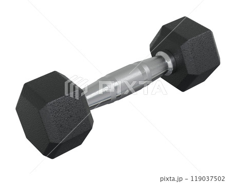 Blank Hex Dumbbell, weightlifting gym equipment side view 119037502