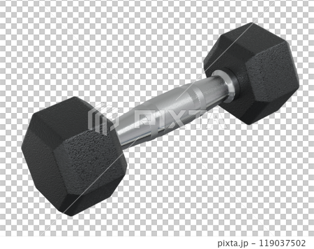 Blank Hex Dumbbell, weightlifting gym equipment side view 119037502