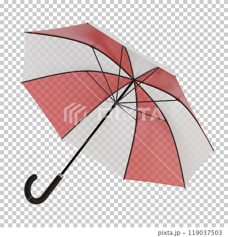 Open red and white umbrella with black handle, isolated on white background Open red and white umbrella with black handle, isolated on white background 119037503