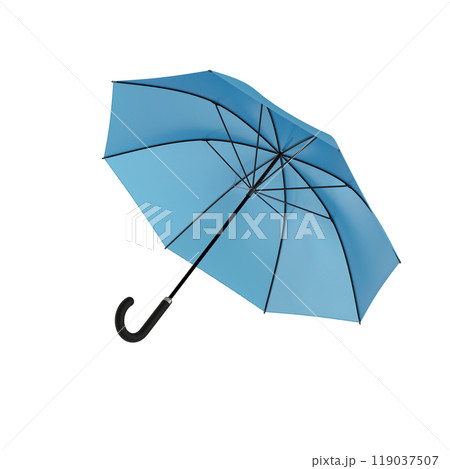 Open blue umbrella with black handle, isolated on white background 119037507