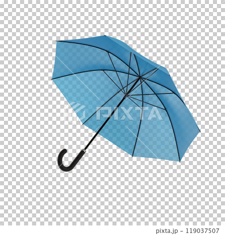 Open blue umbrella with black handle, isolated on white background 119037507