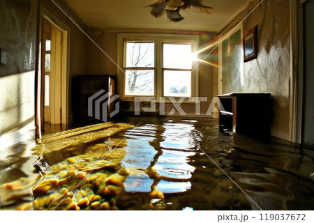 Flooded street of the city after heavy rain and storm. 119037672