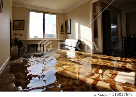 Flooded street of the city after heavy rain and storm. 119037679