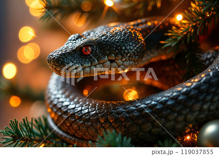 Black snake on a Christmas tree. 119037855