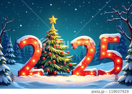 Christmas tree with the number 2025.のイラスト素材