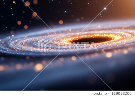 Black hole surrounded by glowing cosmic light and stars Black hole surrounded by glowing cosmic light and stars 119038200