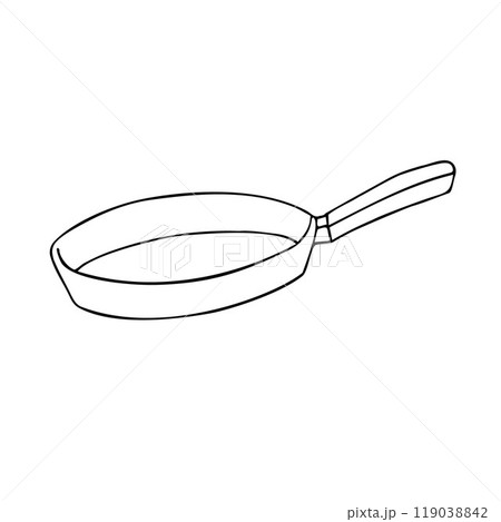 Vector hand drawn doodle sketch outline frying pan Vector hand drawn doodle sketch outline frying pan 119038842
