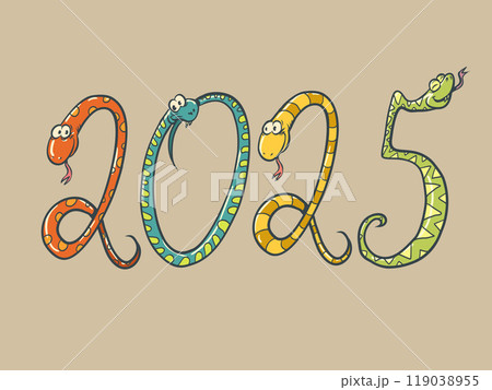 Coming New Year and Christmas 2025. Numbers 2025 from snakes in honor of the year of the snake. Symbol of the coming year for business. 119038955