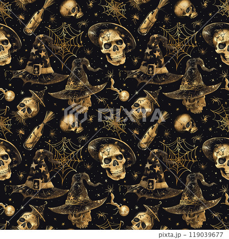 Halloween seamless pattern on black background 119039677