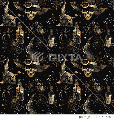 Halloween seamless pattern on black background Halloween seamless pattern on black background 119039680