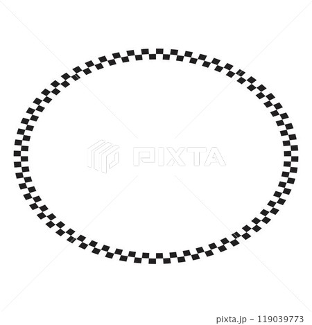 Oval frame with black and white checkered print. Elliptic vignette with checkerboard, rally flag or chess game board squares pattern. Geometric framework. Vector graphic illistration Oval frame with black and white checkered print. Elliptic vignette with checkerboard, rally flag or chess game board squares pattern. Geometric framework. Vector graphic illistration 119039773