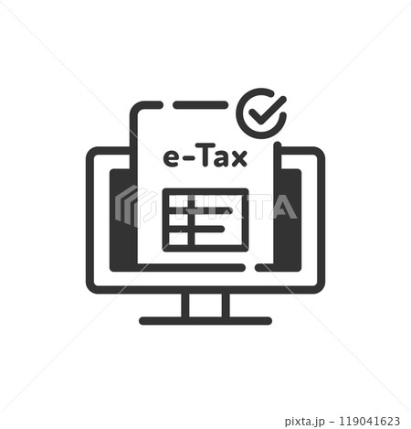 確定申告･e-Taxをパソコンで行うアイコン(線画･白黒) 119041623
