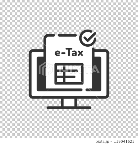確定申告･e-Taxをパソコンで行うアイコン(線画･白黒) 119041623