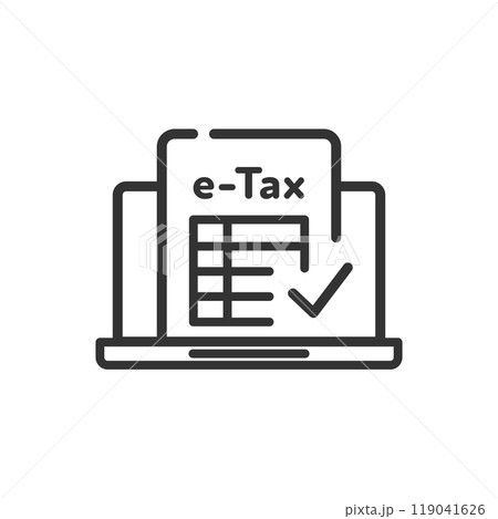 ノートパソコンで確定申告(e-Tax)完了のアイコン(白黒) 119041626