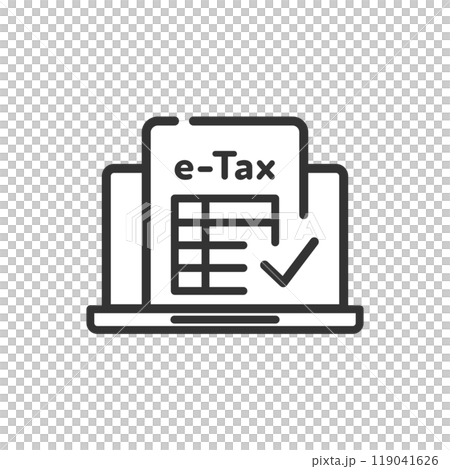 ノートパソコンで確定申告(e-Tax)完了のアイコン(白黒) 119041626