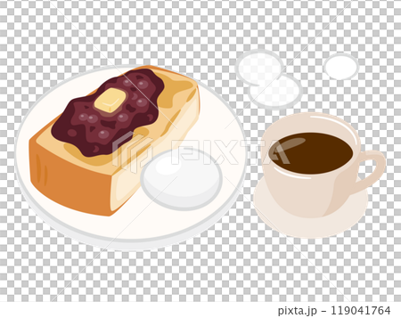 モーニングのイラスト ホットコーヒーと小倉トーストとゆで卵 モーニングのイラスト ホットコーヒーと小倉トーストとゆで卵 119041764