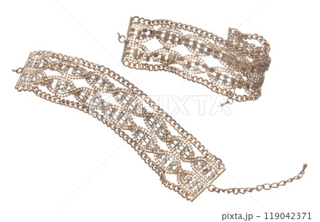 Fashion silver diamond bracelet with beautiful work detail is value. Luxury silver diamond bead bangle bracelet is fashion trend and fly in air. White background isolated Fashion silver diamond bracelet with beautiful work detail is value. Luxury silver diamond bead bangle bracelet is fashion trend and fly in air. White background isolated 119042371