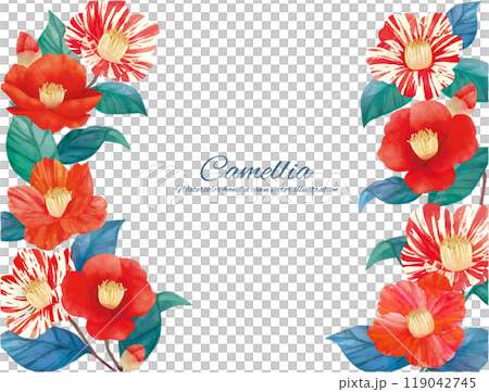 水彩で描いた赤い椿の花のイラストの素材 水彩で描いた赤い椿の花のイラストの素材 119042745