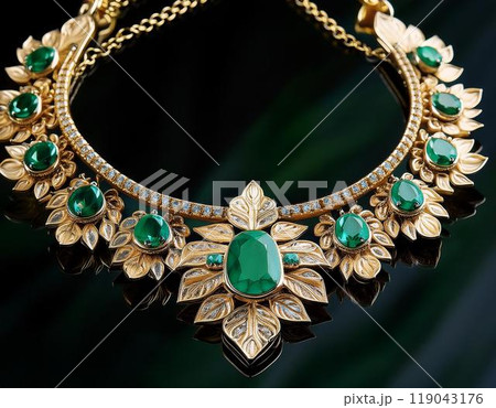 エメラルドとゴールドのゴージャスなネックレス（AI生成画像） 119043176
