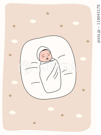 Newborn baby lying on a cushion. 119043178