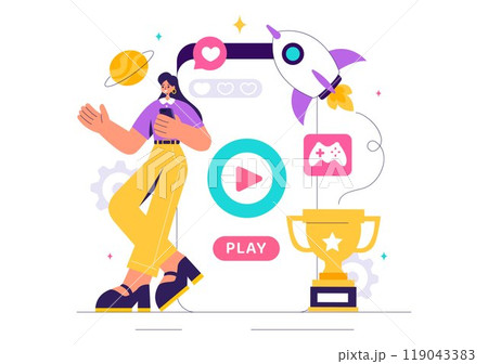 Video Games Vector Illustration with Programmers Playing Gamepad Controllers in Console Fights on Android, Mobile, and Computer in a Flat Background 119043383