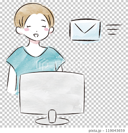 Watercolor vector illustration of a stylish woman receiving an email 119043659