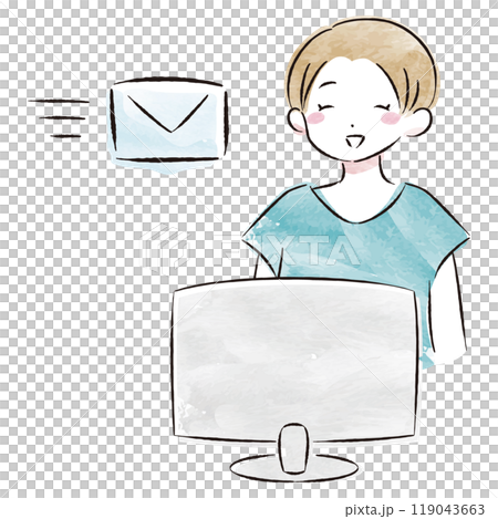 一位時尚女性收到電子郵件的水彩向量圖 119043663