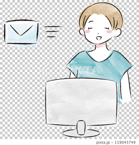 發送電子郵件的時尚女性的水彩向量插圖 119043749