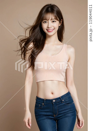 デニムを履いた女性モデル デニムを履いた女性モデル 119044011