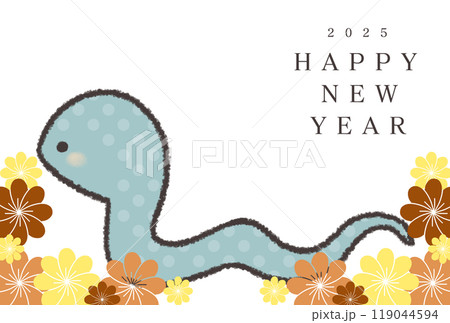 2025年干支のヘビと可愛い花のあるシンプル年賀状 2025年干支のヘビと可愛い花のあるシンプル年賀状 119044594