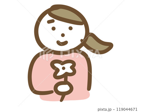 笑顔で花を持っている優しそうな私服の若い女性(上半身・正面) 笑顔で花を持っている優しそうな私服の若い女性(上半身・正面) 119044671