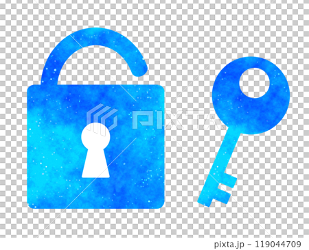 Blue starry sky | Open padlock and key symbol Blue starry sky | Open padlock and key symbol 119044709