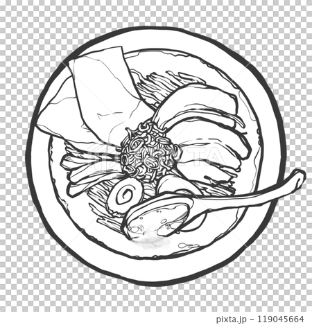 醤油ラーメンの手書き筆絵風イラスト 119045664