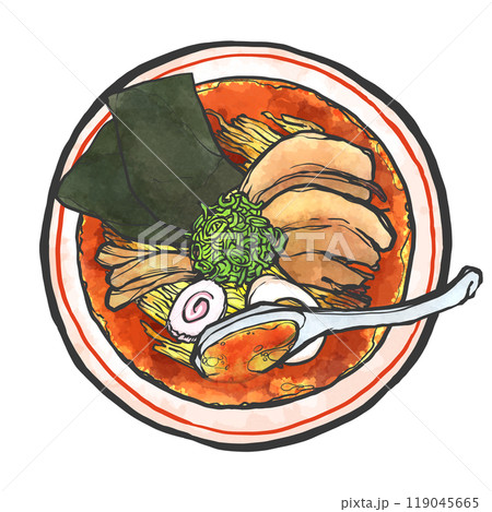 醤油ラーメンの手書き筆絵風イラスト 醤油ラーメンの手書き筆絵風イラスト 119045665