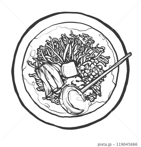 味噌ラーメンの手書き筆絵風イラスト 119045666