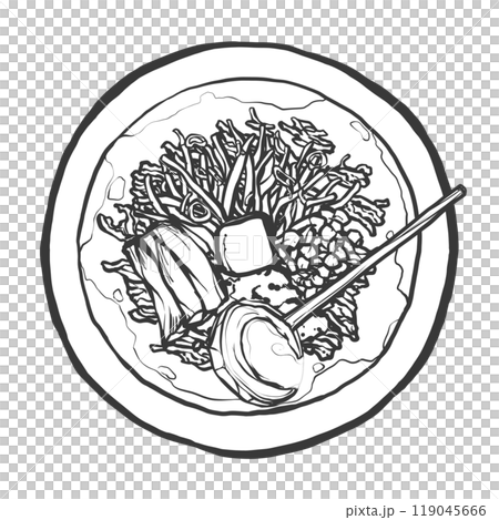 味噌ラーメンの手書き筆絵風イラスト 119045666