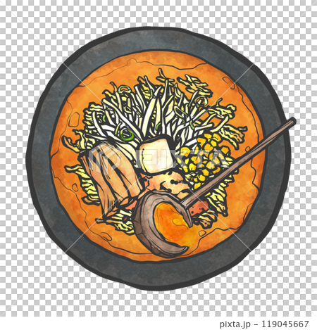 味噌ラーメンの手書き筆絵風イラスト 119045667