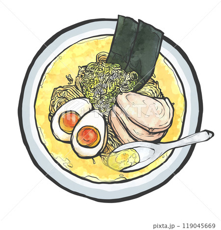 塩ラーメンの手書き筆絵風イラスト 119045669