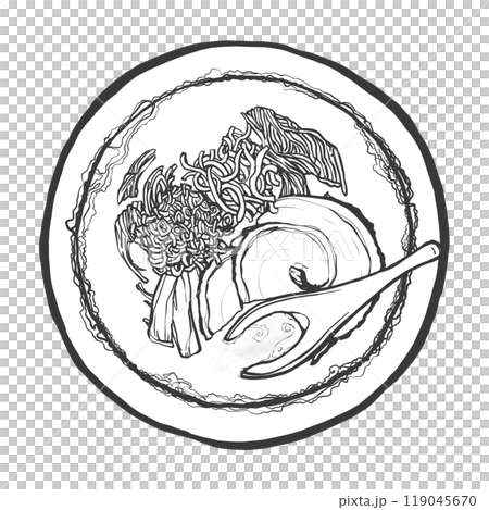 豚骨ラーメンの手書き筆絵風イラスト 119045670