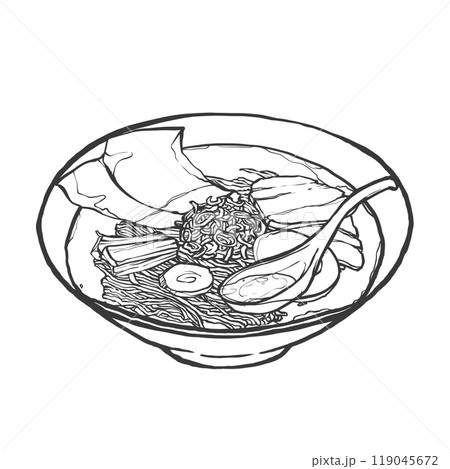 醤油ラーメンの手書き筆絵風イラスト 119045672