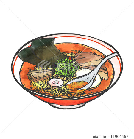醤油ラーメンの手書き筆絵風イラスト 119045673