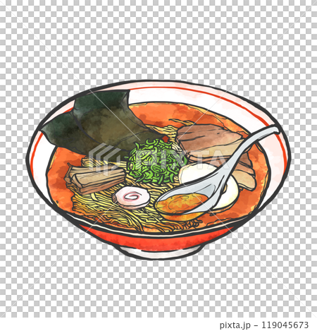 醤油ラーメンの手書き筆絵風イラスト 119045673