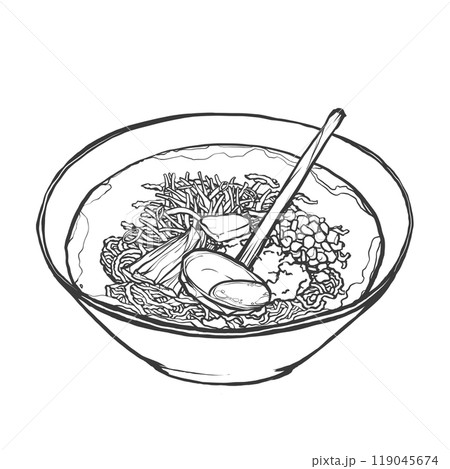 味噌ラーメンの手書き筆絵風イラスト 119045674